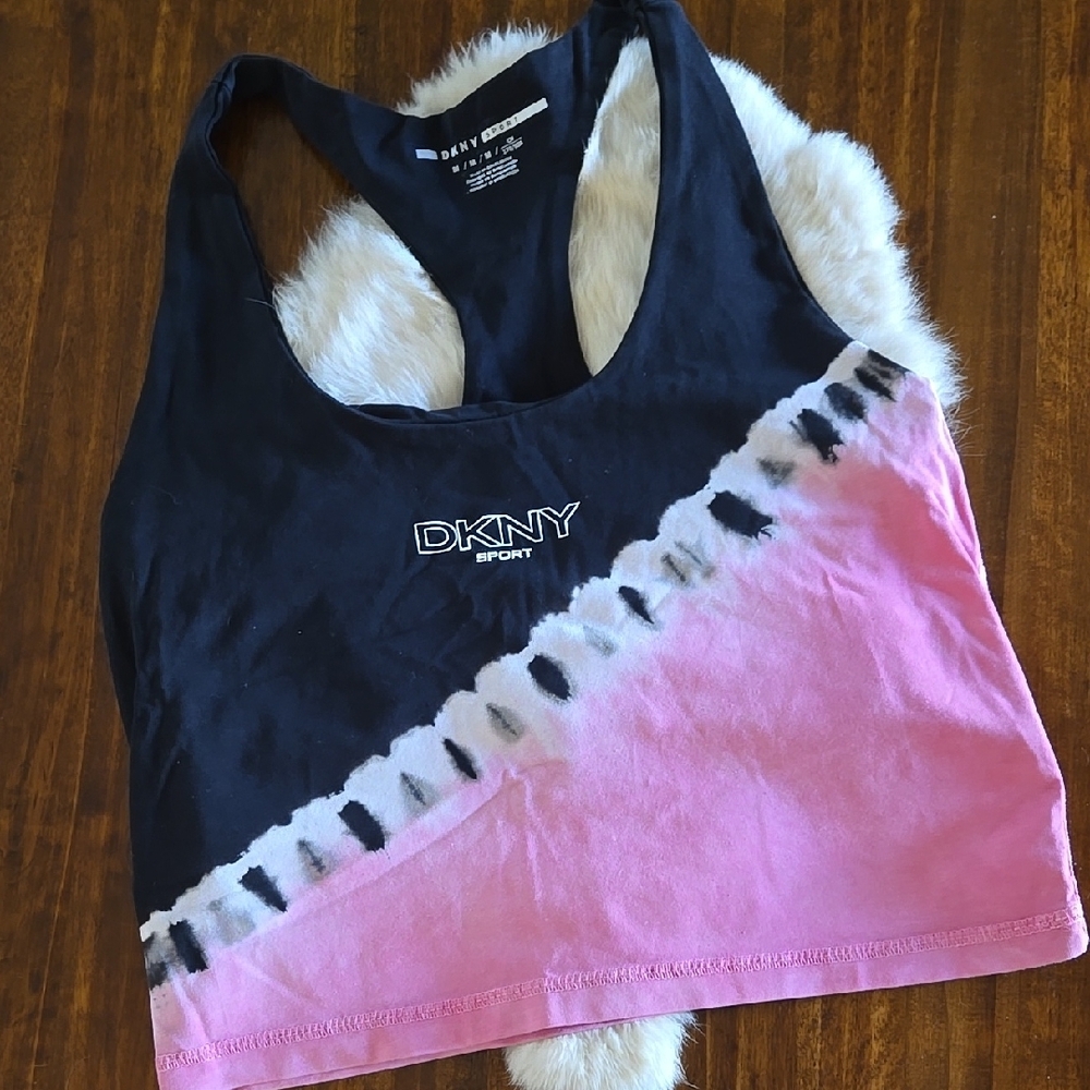 DKNY Sport Black and Pink Tie-Dye Tank Top